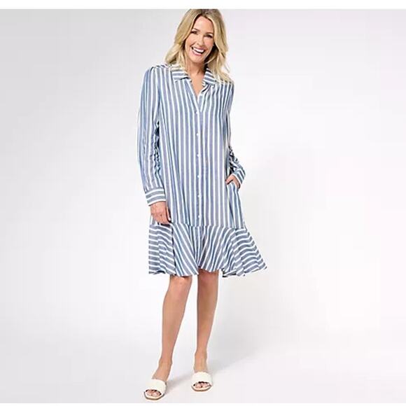 Attitudes by Renee Blue & White Striped Button-Down Shirt Dress - Size XL NWT - Picture 1 of 8